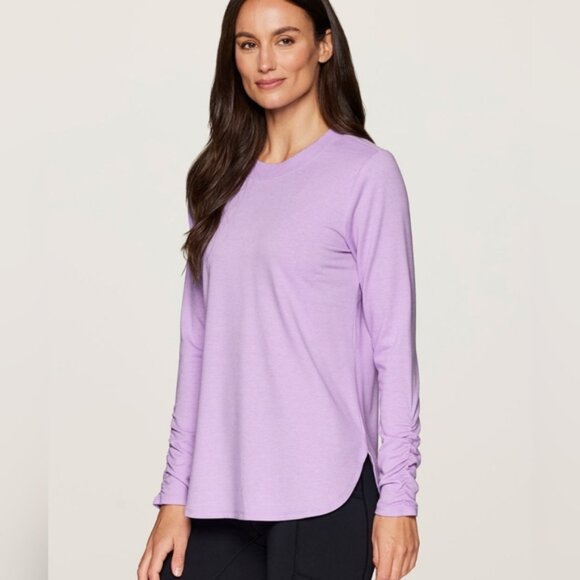 RBX No Sweat Long Sleeve Ruched Cut Out Activewear Tunic Top Sweatshirt - Picture 1 of 14